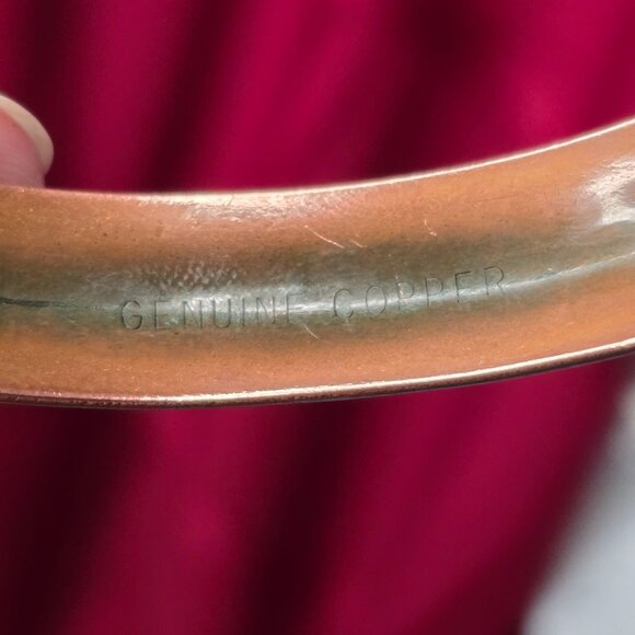 Vintage Copper Cuff Engraved Aztec Geometric Design Cuff Bracelet Beveled 7.5" - Picture 6 of 7